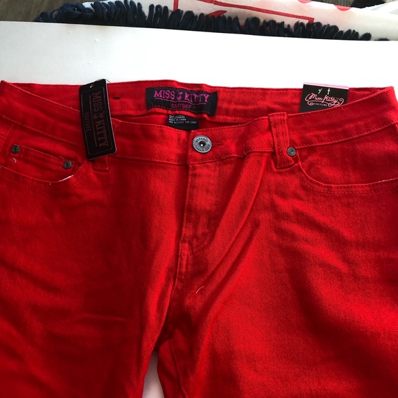 Miss Kitty Couture Red Capri Jeans Size 13 - Picture 6 of 15